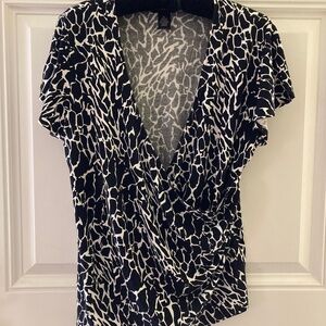Rafaella Black & White Animal Print Surplice Top/Size XL/NEW/ON SALE $30!